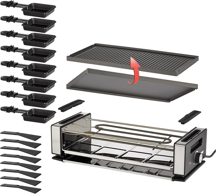 Unold 48730 Raclette Finesse Basic Raclette-Grill für 8 Personen, wendbare Antihaft-Grillplatte, ele