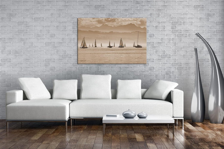 deyoli Meer voller Segelboote Format: 60x40 als Leinwand, Effekt: Sepia, Motiv fertig gerahmt auf Ec