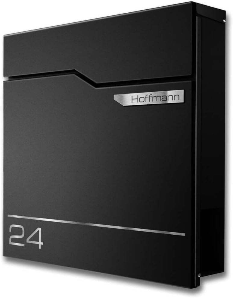Metzler Exklusiver Briefkasten in Tiefschwarz RAL 9005 Hoffmann - Wandbriefkasten in Schwarz mit V2A