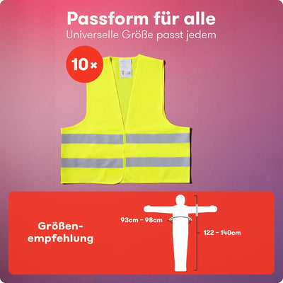 PURAHELP Warnweste Kinder (5-12 Jahre) Sicherheitsweste (10 Stück) für den Schulweg, Fahrrad, Auto -