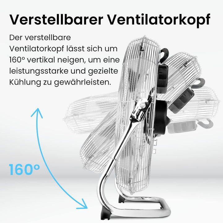 Pro Breeze 50 cm Bodenventilator aus Chrom, Ventilator mit 3 Geschwindigkeitsstufen und verstellbare