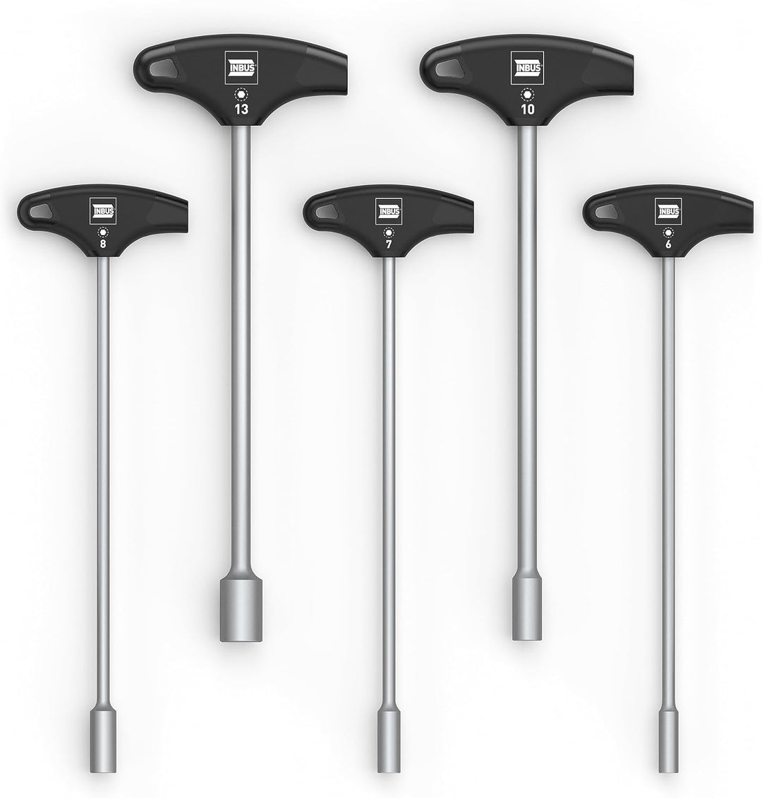 INBUS® 73400 T-Griff Aussensechskant Steckschlüssel Set 5tlg, 6–13mm, mit HybridTouch — Made in Germ
