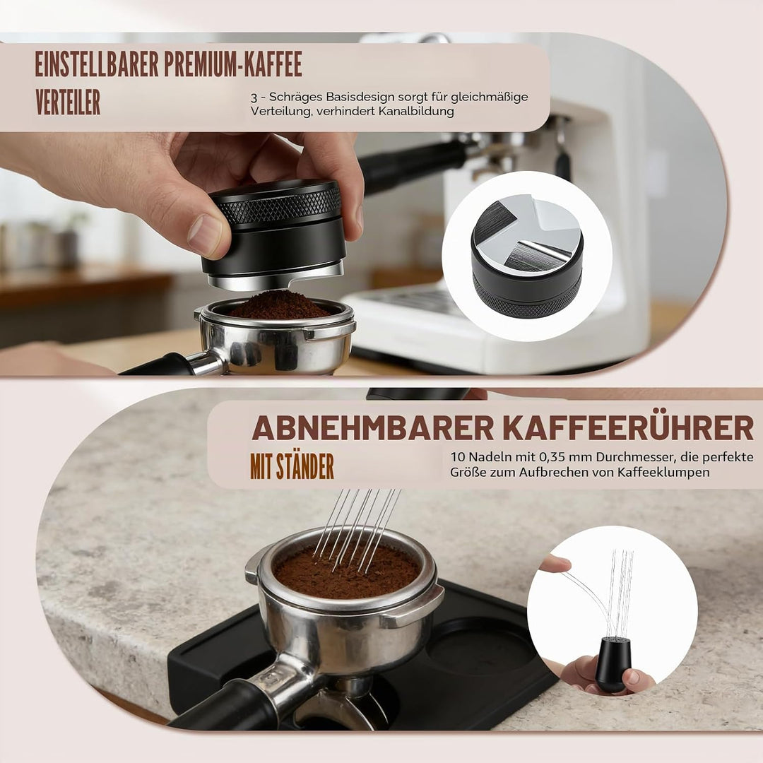 51mm Espresso Tamper 7er Set, Espresso-Tamper-Werkzeuge mit Tamperstation, Distributor, WDT Tool, Do