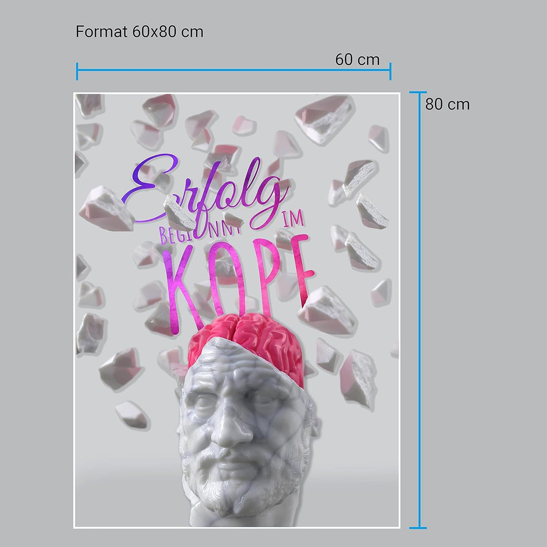wandmotiv24 Poster als Wanddeko, Grösse 80x60cm, Erfolg beginnt im Kopf, Büste, Moderne Wanddeko, Wa