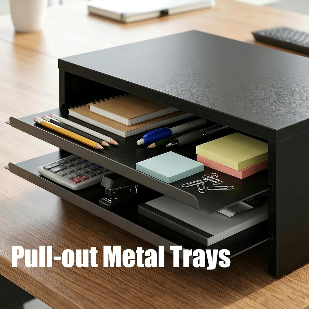 Fenge Monitorständer, Monitorerhöhung mit Ablage, Holz und Metall, Schreibtisch-Organizer für Zuhaus