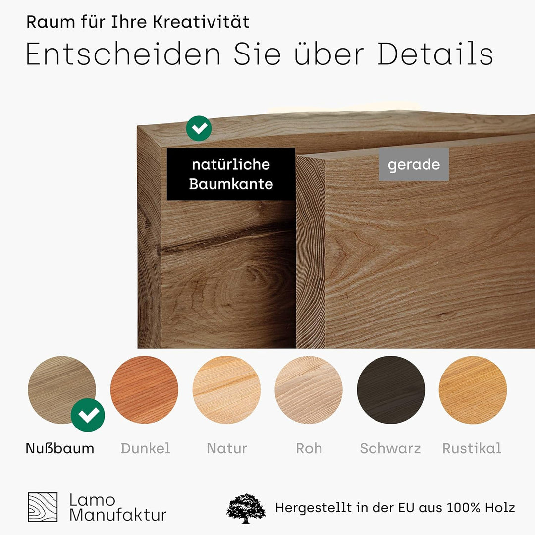 LAMO Manufaktur Wandregal Holz Baumkante | Regal Farbe: Nussbaum | Invisible: Schweberegal | 120 cm