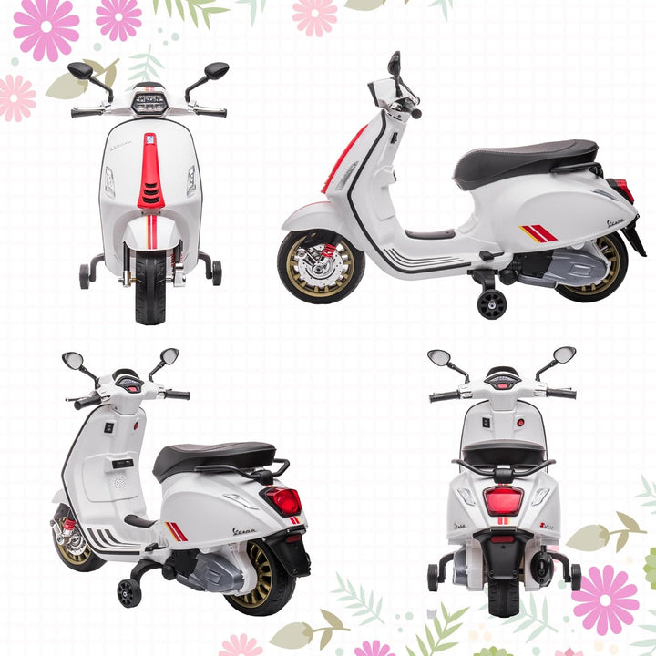 AIYAPLAY Elektro Kindermotorrad, Vespa 6V Elektromotorrad mit MP3, USB, FM-Radio, LED-Scheinwerfer,