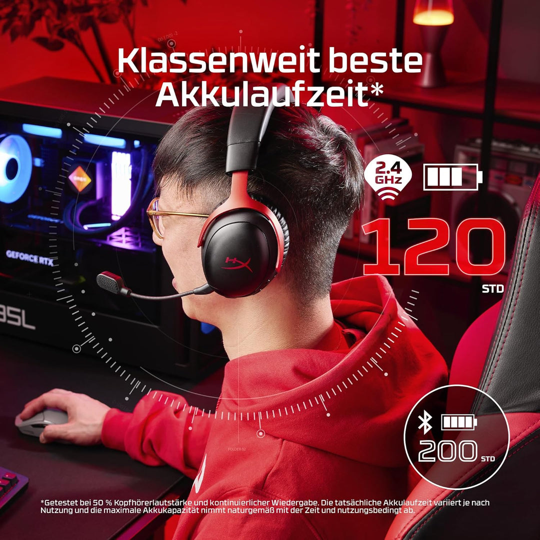 HyperX Cloud III S – Kabelloses Gaming-Headset, Multiplattform, 2,4 GHz, Bluetooth, Akkulaufzeit bis