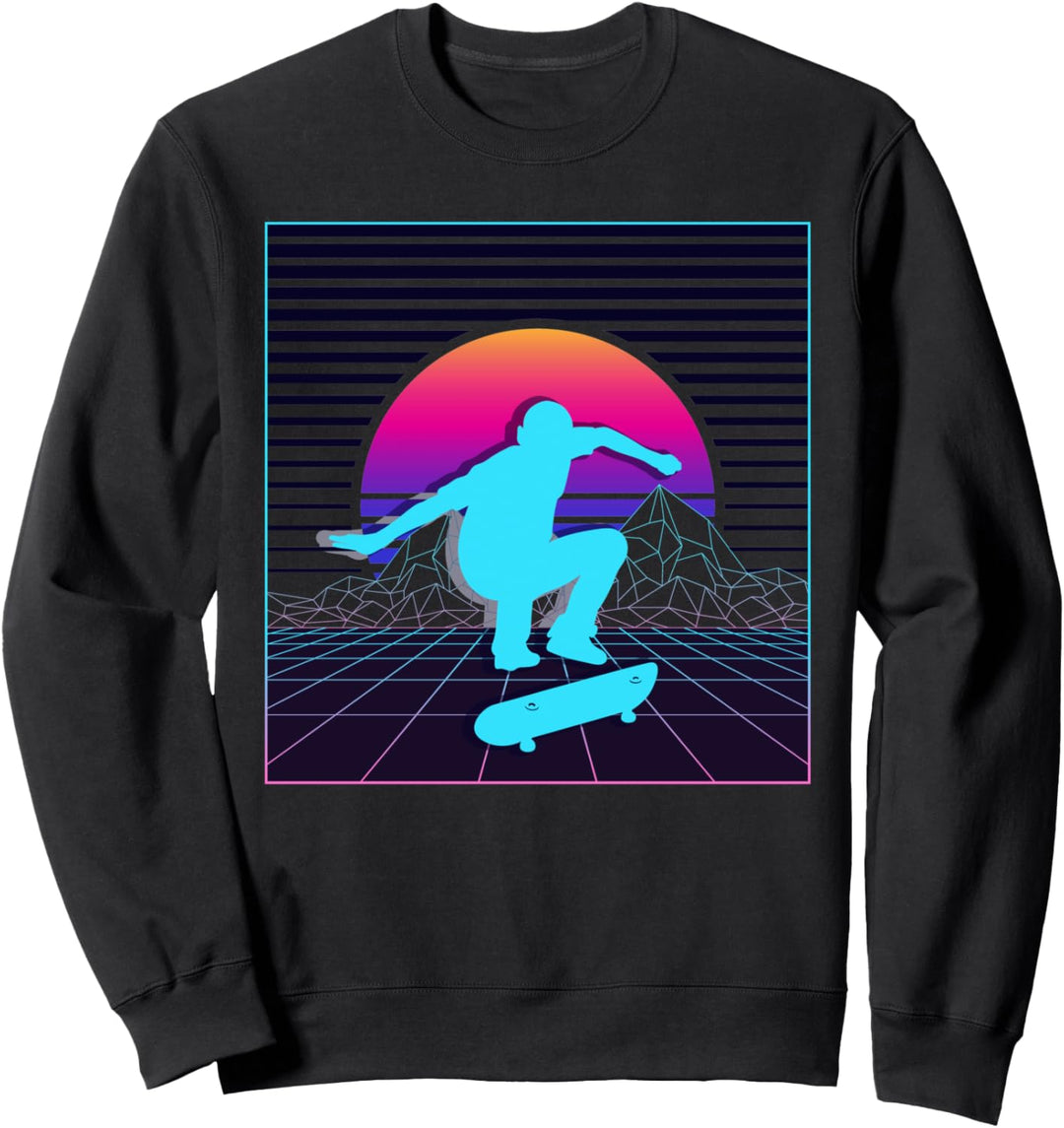 Skateboarding Retro Synthwave Skater Skateboard Sweatshirt