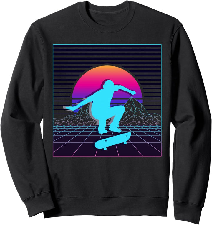 Skateboarding Retro Synthwave Skater Skateboard Sweatshirt