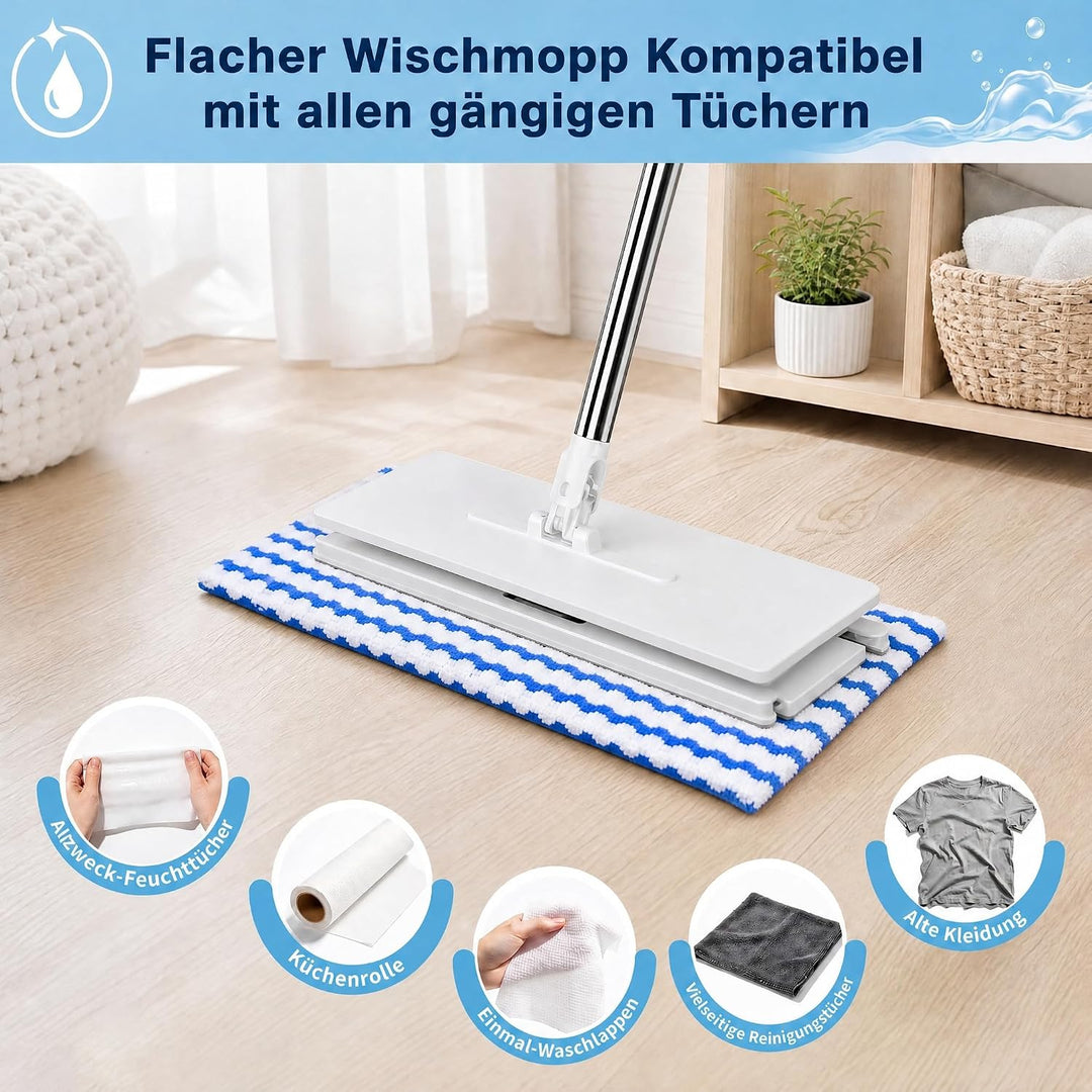 Wischmopp mit Druck-Klemm-System, Zero Touch EIN-Knopf-Wechsel Bodenwischer