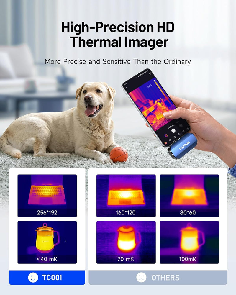 TOPDON Wärmebildkamera für Android TC001, 256 x 192 thermische Auflösung, Temperaturbereich: –20 °C