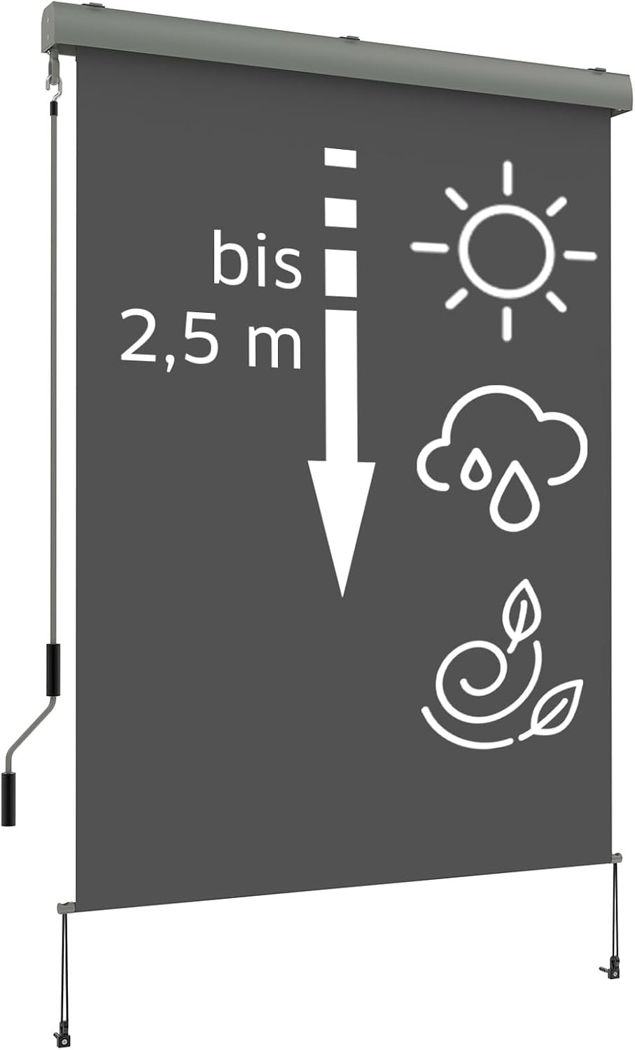 NOOR Senkrechtmarkise 1,5 x 2,5 m I Hochwertige Markise aus strapazierfähigem Polyester (220g/m²) fü