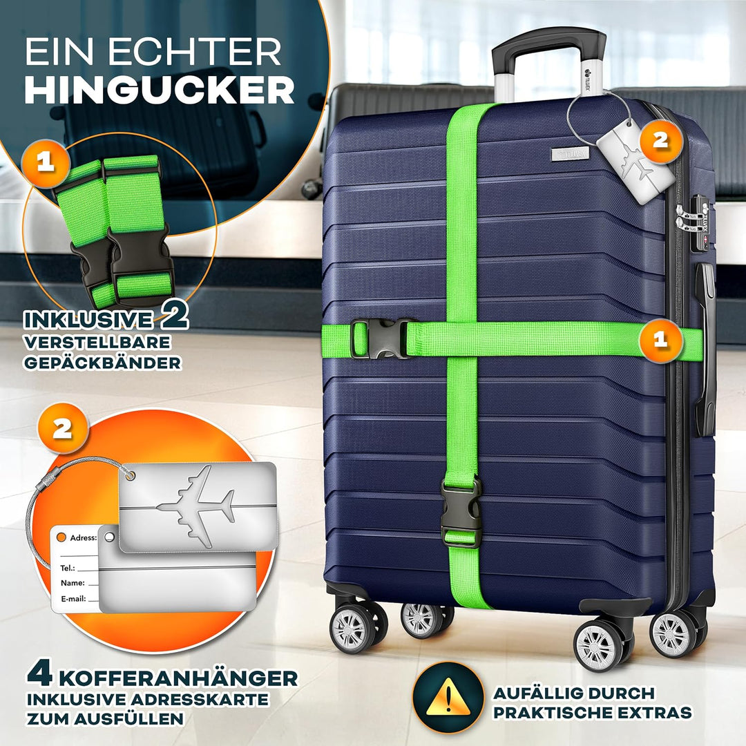 tillvex® Reisekoffer Set 4-teilig + Gepäckwaage, 8X Koffergurte &amp; 4X Kofferanhänger | Kofferset 4 Ro