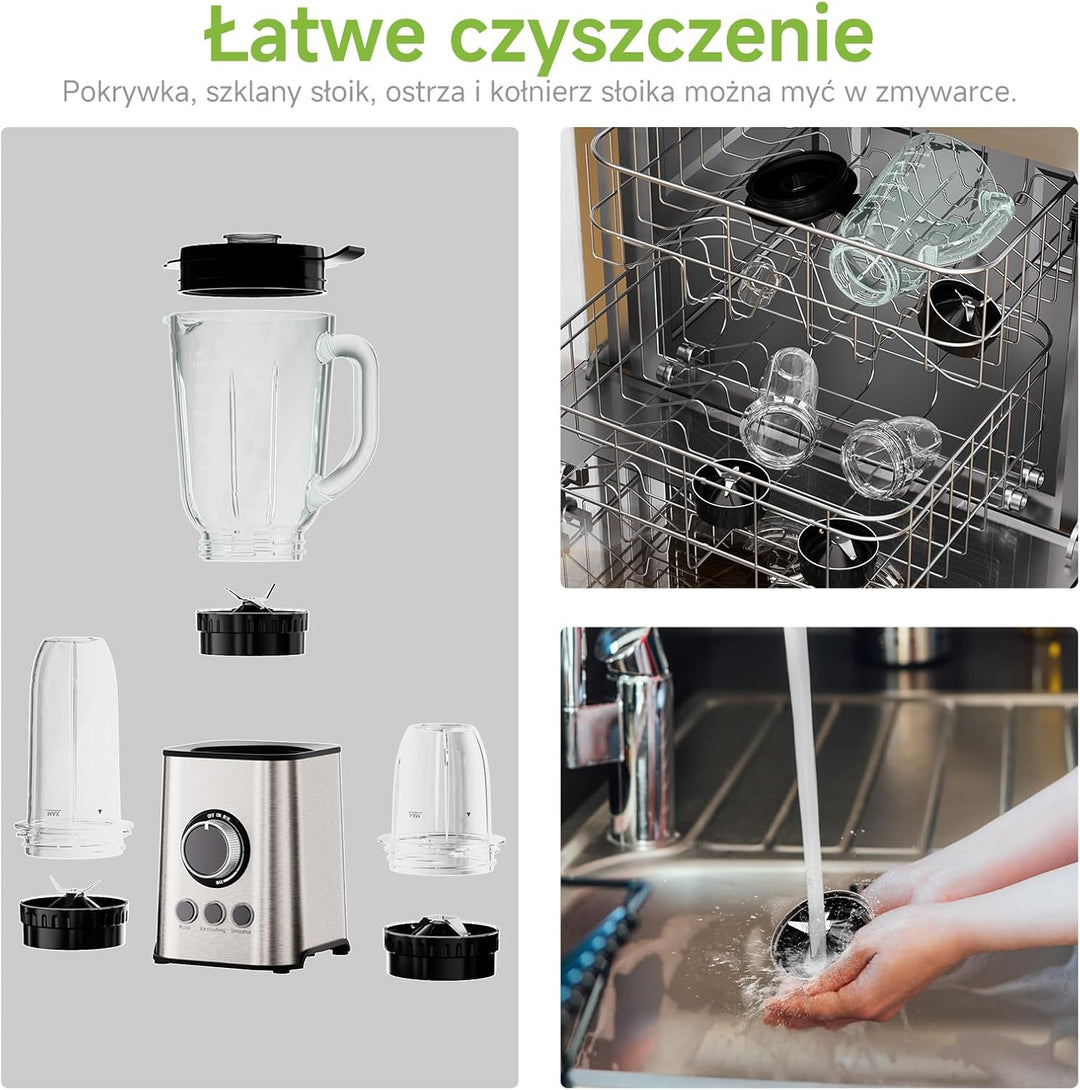 Biolomix 3-in-1-Mixer und Smoothie-Maker 1300-W-Standmixer mit 1,5-l-Glasbehälter 3 Geschwindigkeits