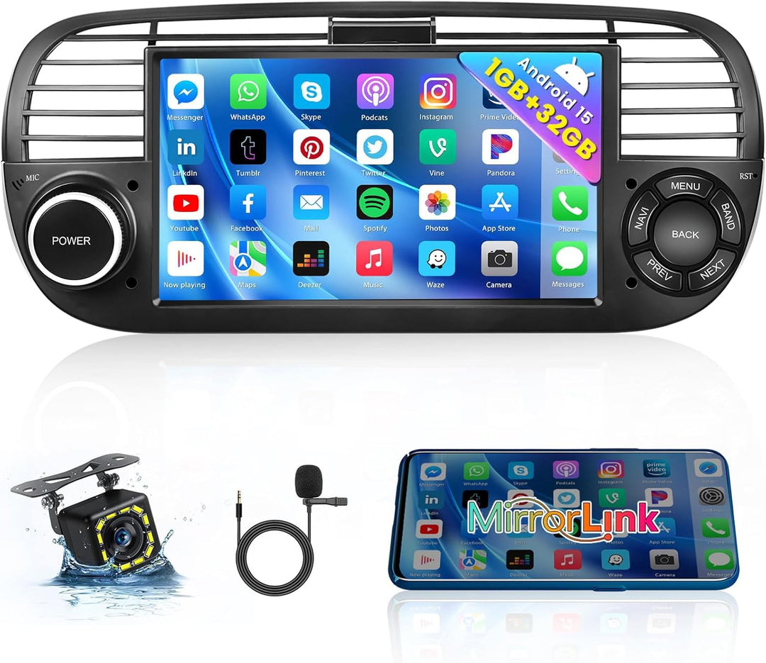 Hikity Android 13 Autoradio für FIAT 500 (2007-2015) mit Navi 7 Zoll Autoradio Bluetooth mit Bildsch