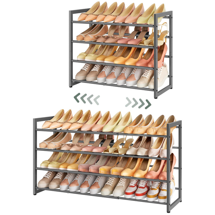 FAVOOSTY 4 Ebenen Schuhregal Metall Ausziehbar Grau, Verstellbar Platzsparend, Robustes Schuhständer