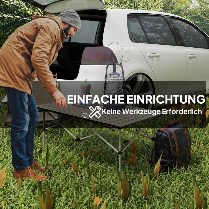Outsunny Campingtisch Klapptisch mit Aufrollbare Tischplatte X-Rahmen Gartentisch aus Aluminium leic
