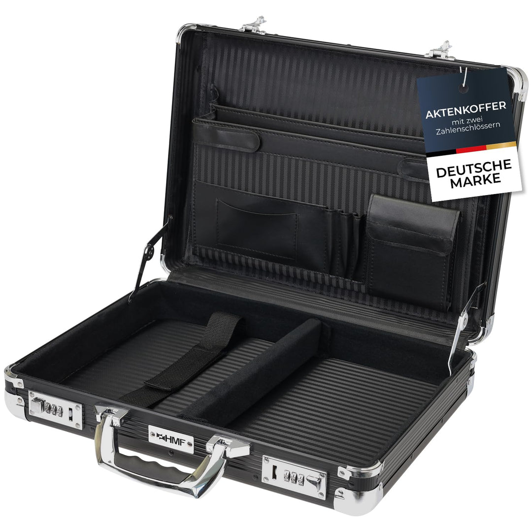 HMF 14651-02 Alu Aktenkoffer Herren, Zahlenschloss, 45 x 33 x 11 cm, schwarz