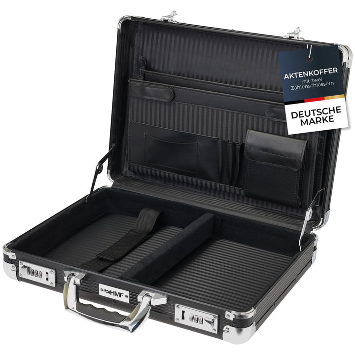 HMF 14651-02 Alu Aktenkoffer Herren, Zahlenschloss, 45 x 33 x 11 cm, schwarz