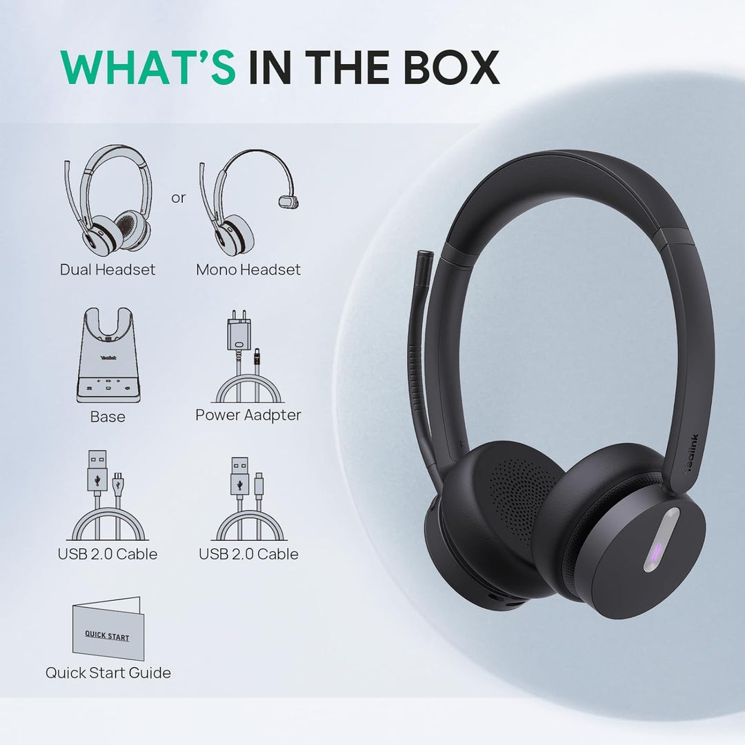 Yealink WH64 Wireless Headset mit Mikrofon,185 m Reichweite DECT & Bluetooth Dual Modus Kabelloses H