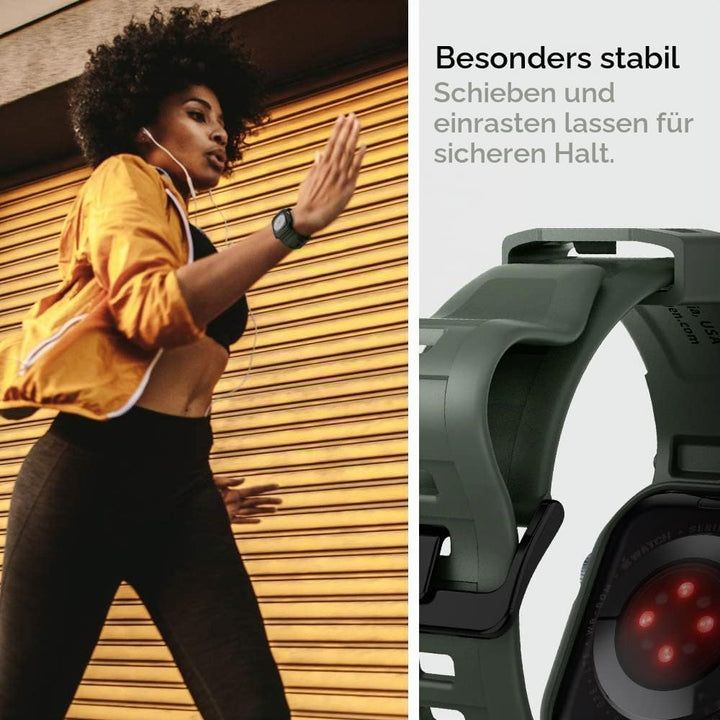 Spigen Rugged Armor Pro Hülle mit Band für Apple Watch 45/44mm | TPU-Unibody-Hülle mit Armband, Carb