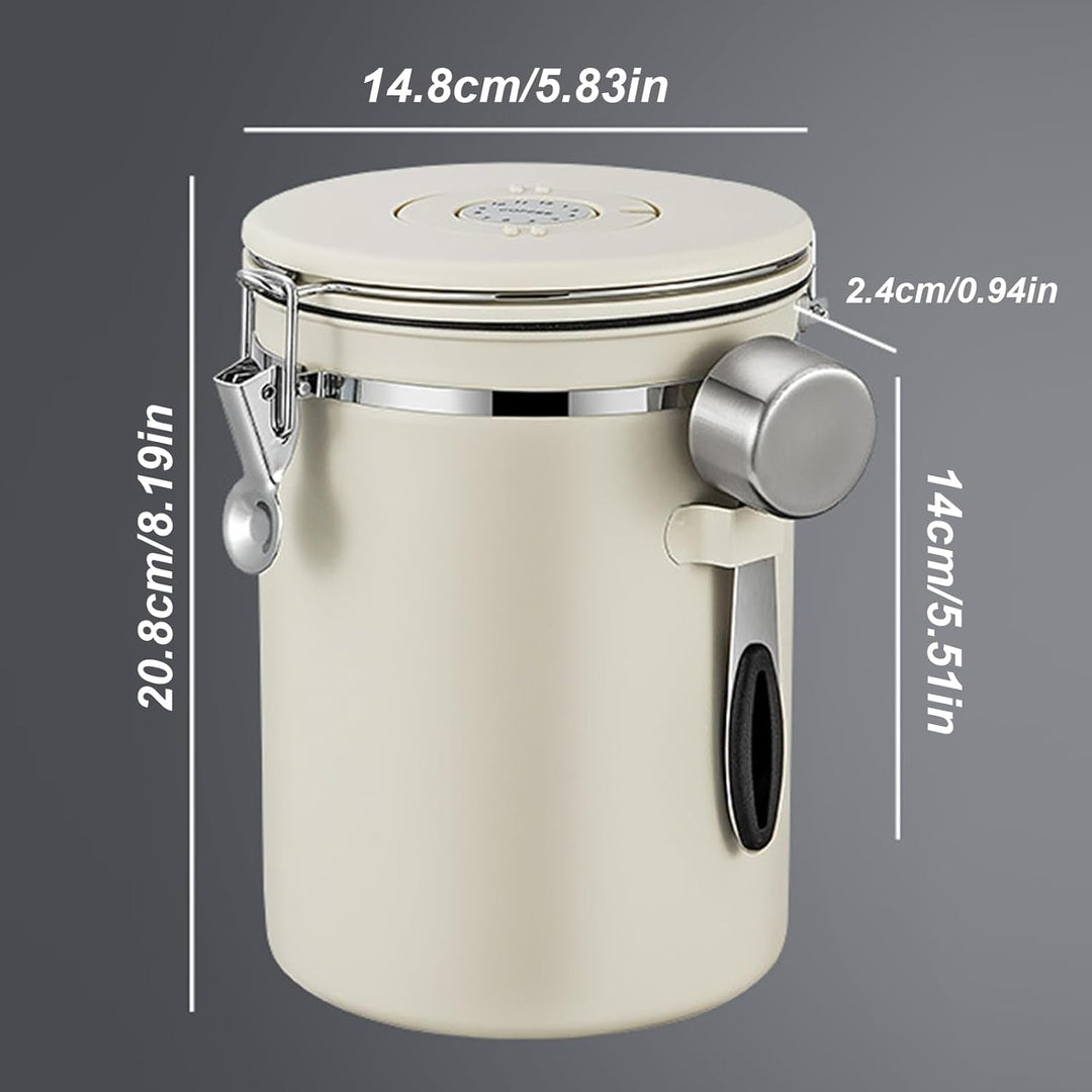 2800ml Edelstahl Kaffeebehälter Luftdicht (304er) Mit Frische- Datumsrad& CO2- Ventil| mit 30ml Mess