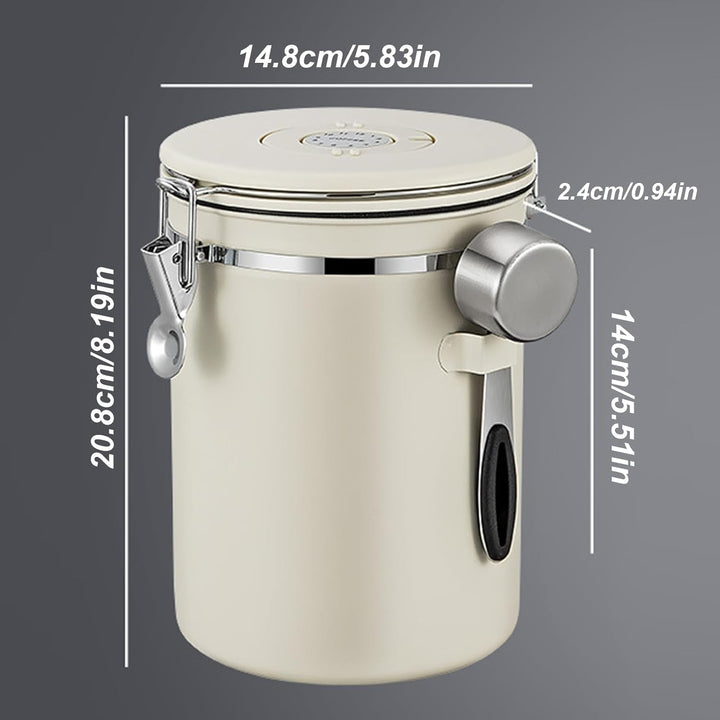 2800ml Edelstahl Kaffeebehälter Luftdicht (304er) Mit Frische- Datumsrad& CO2- Ventil| mit 30ml Mess