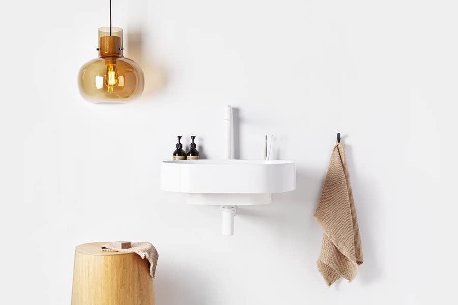 Waschbecken-Set mit Original-Einbauregal und Weiss Zubehör, Waschbecken zur Wandmontage mit Hahnloch