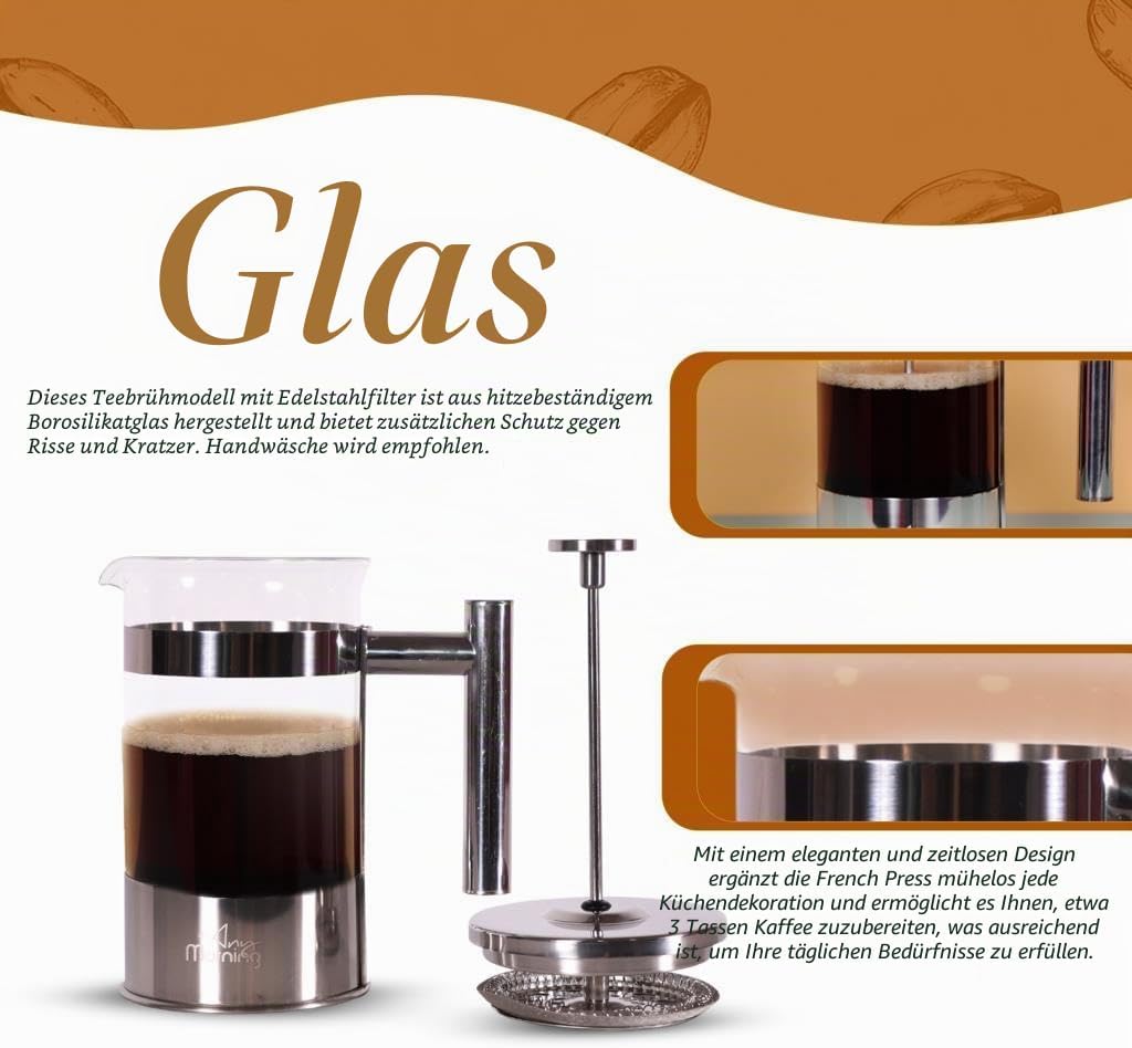 Any Morning French Press Kaffeebereiter | Kaffeekanne aus Edelstahl | Pressstempelkanne für frischen