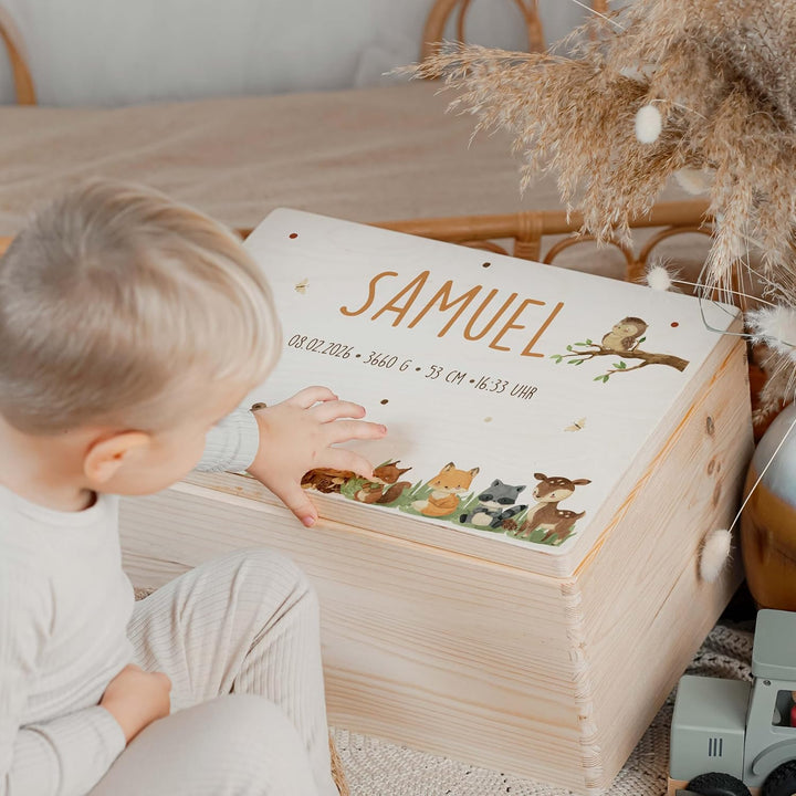 KIDSMOOD - Erinnerungsbox Baby, personalisierte Holzkiste mit Deckel, Ideal zur Aufbewahrung von Eri