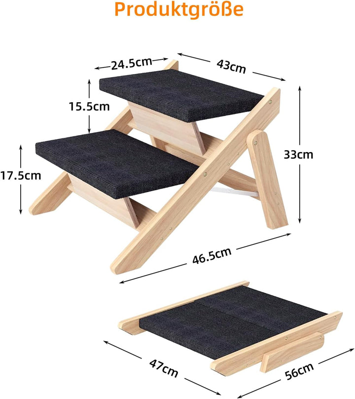 Haustierstufen, 2-in-1 Faltbare Hundetreppe aus Holz für Betten, Sofas und Autos, Hundetreppe und Ra