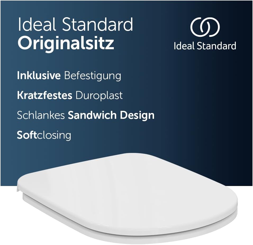 Ideal Standard i.life A WC-Sitz mit schlanker D-Form – Weiss (Alpin) | WC-Sitz mit Absenkautomatik (
