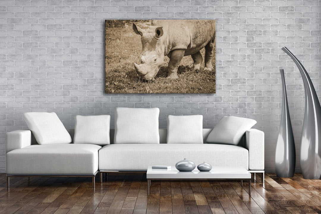 deyoli edles Nashorn Format: 80x60 Effekt: Sepia als Leinwand, Motiv fertig gerahmt auf Echtholzrahm