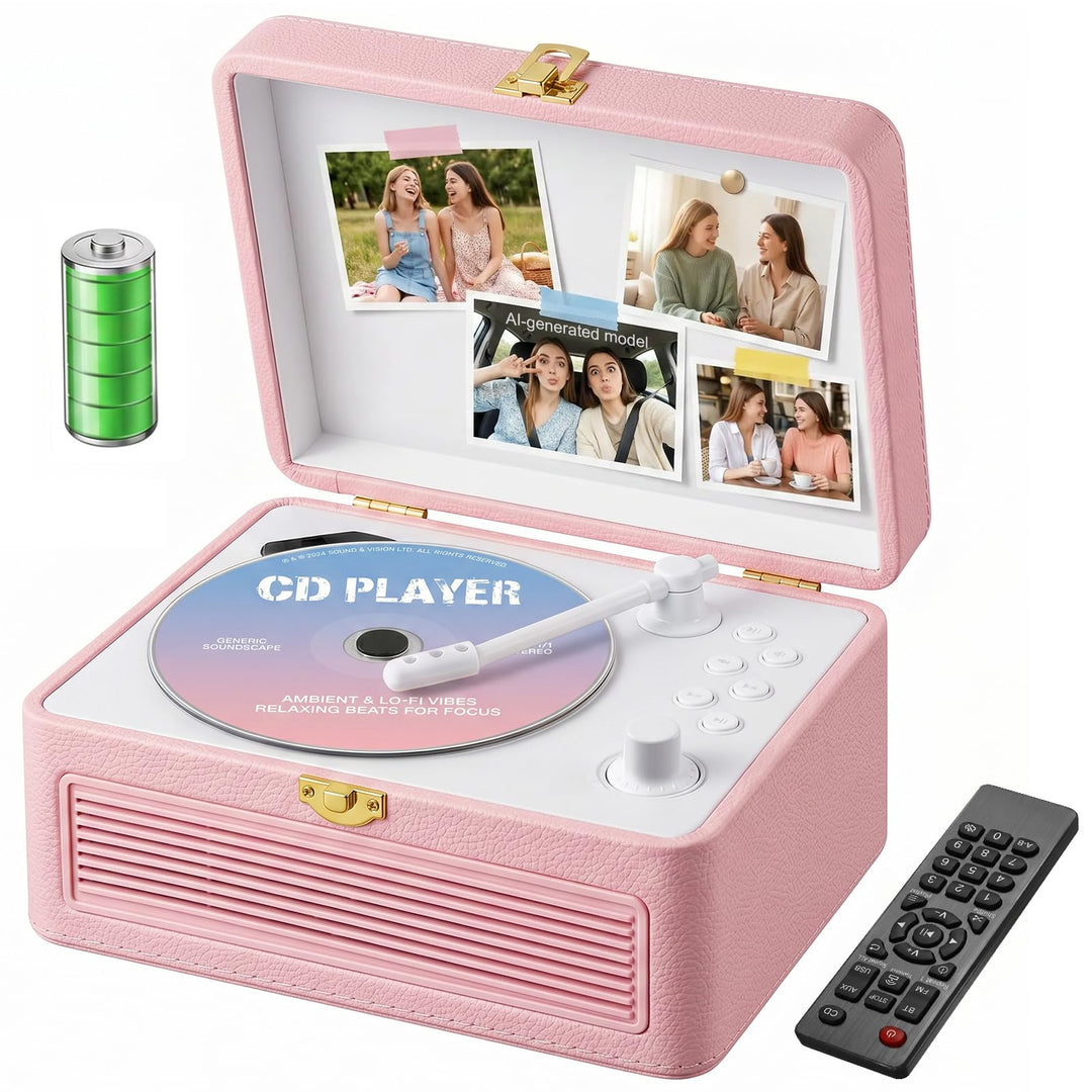 Gueray Tragbarer Bluetooth CD-Player mit Lautsprechern 3600mAh Wiederaufladbarer Vintage CD Spieler