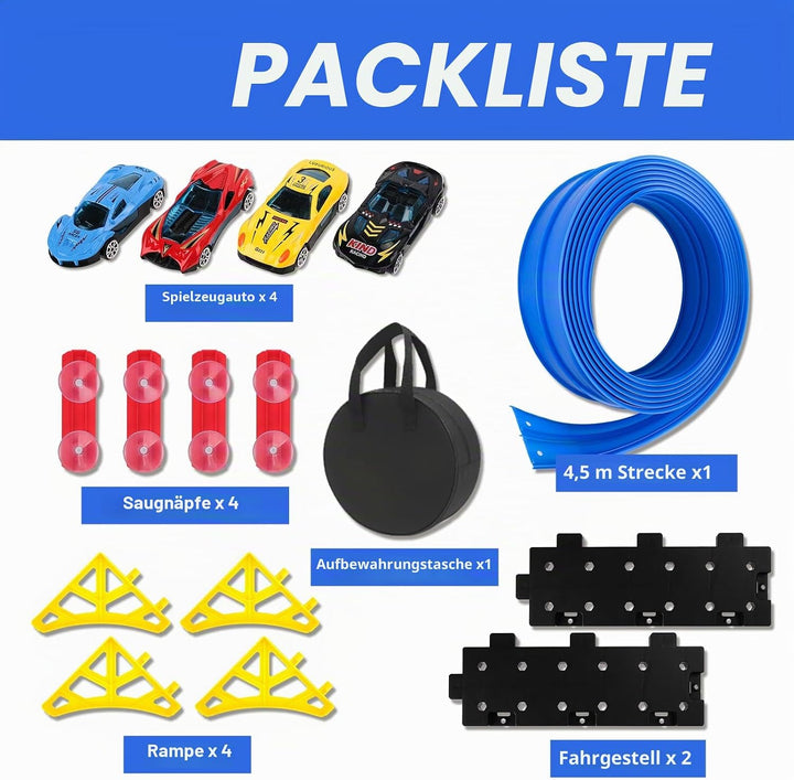 Flexible Autorennbahn Kinder 3 4 5 6 Jahre, 4.5 Meter Rennbahn Rennstrecke Auto Spielzeug mit 4 Spie