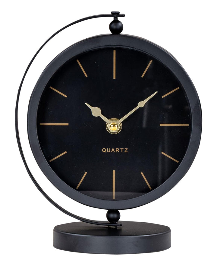 levandeo Tischuhr H20cm Schwarz Gold Metall Vintage Retro Metalluhr Analog Standuhr Deko Tischdeko N