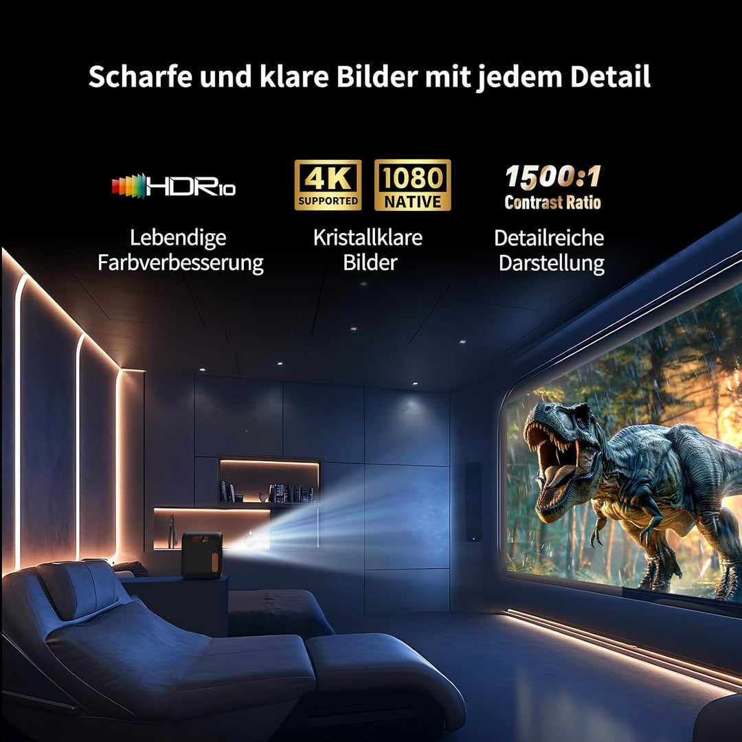 WEMAX Mini Beamer mit Netflix Zertifizierung & Google TV, Tragbarer Projektor 4K, 1080P Native Smart