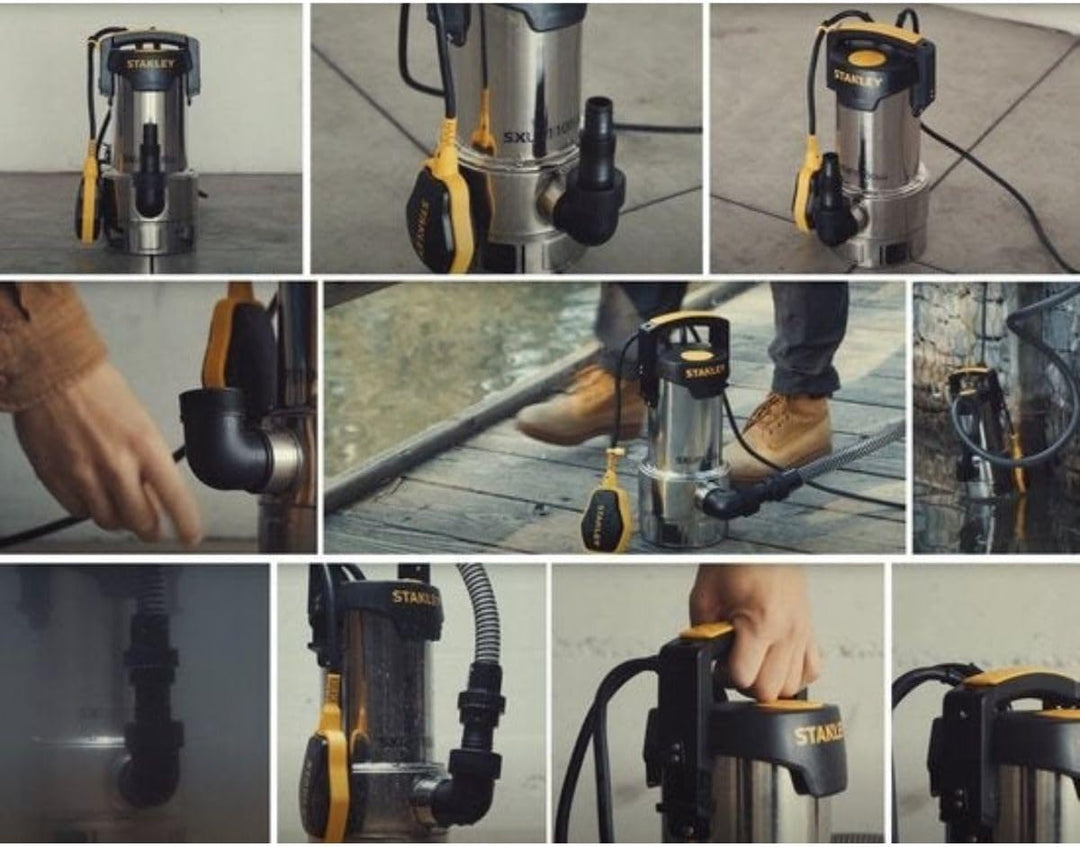 Stanley SXUP1100XDE Tauchpumpe für Schmutzwasser (1100 W, Förderleistung max. 16.500 l/h, Förderhöhe