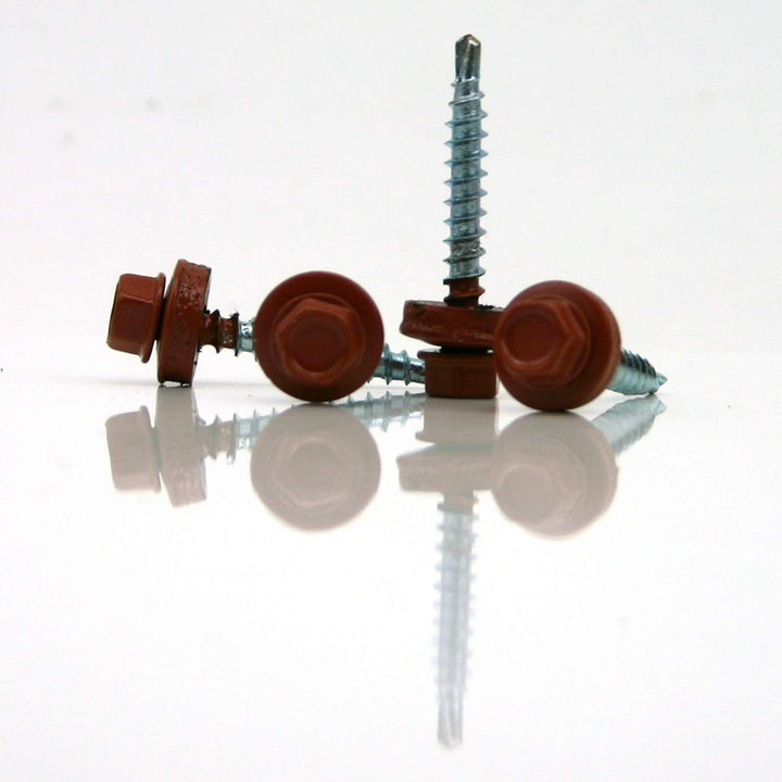 Trapezblechschrauben 4,8 x 55 mm selbstbohrend mit Dichtscheibe verschiedene Farben (500, kupferbrau