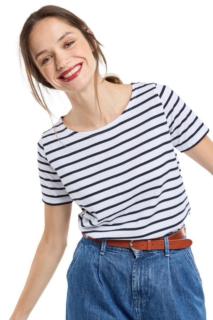 Armor Lux Damen Hoedic T-Shirt, Mehrfarbig (Blanc/Rich Navy Bi9), XXXX-Large (Herstellergrösse: 8)