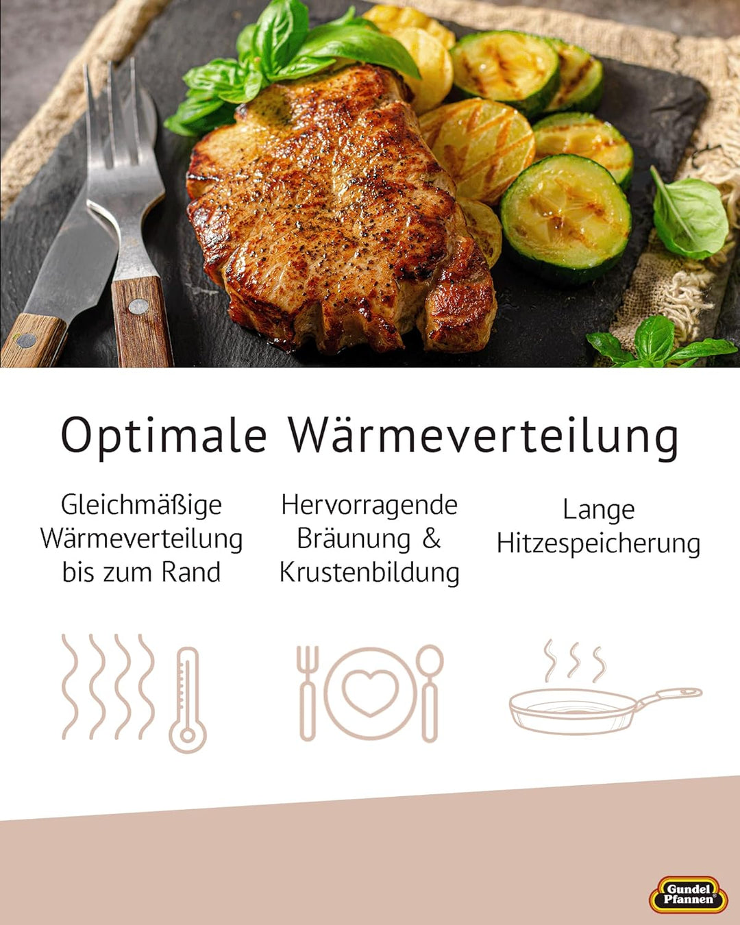 3er-Set Original Gundel Bratpfannen INDUKTION, Ø 20, 24, 28 cm, PFOA-frei, Akku-Therm Boden, abnehmb