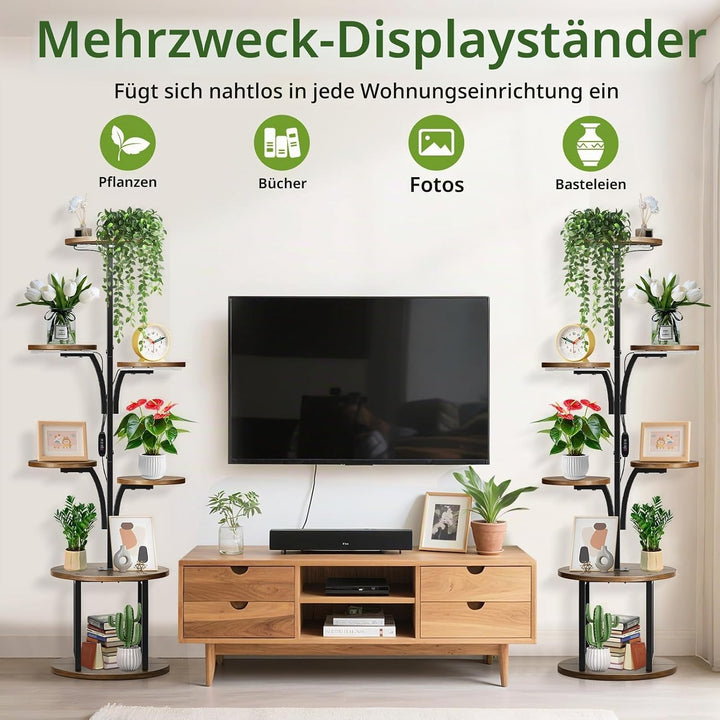 Pflanzenständer mit Wachstumslicht 7 Ebenen, Blumenständer Holz Metall für Innen &amp; Balkon, Pflanzenr