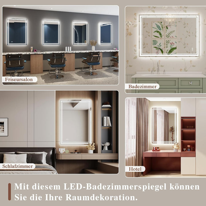 Badspiegel-mit-Beleuchtung 50x70cm - Badezimmerspiegel LED Badezimmer Spiegel mit Beleuchtung Beschl