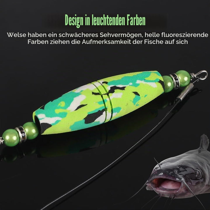 MiOYOOW Wels Rig Posen Set, 4 Stück Wels Angel Vorfach Set, Waller Rig Gerät Welshaken mit Rasseln u