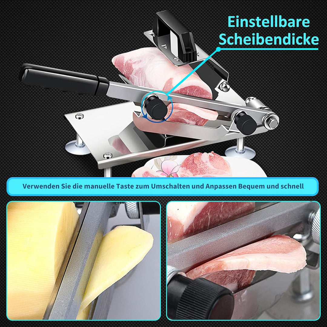 Hammelfleisch Edelstahlschneidemaschine,0,3mm-15 mm Dicke Manuelle Fleischschneider Rindfleischschne