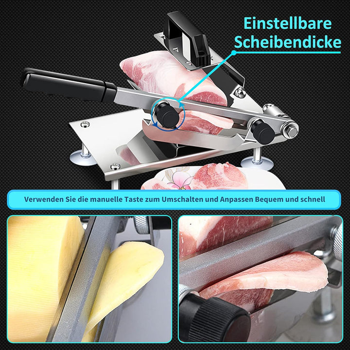 Hammelfleisch Edelstahlschneidemaschine,0,3mm-15 mm Dicke Manuelle Fleischschneider Rindfleischschne