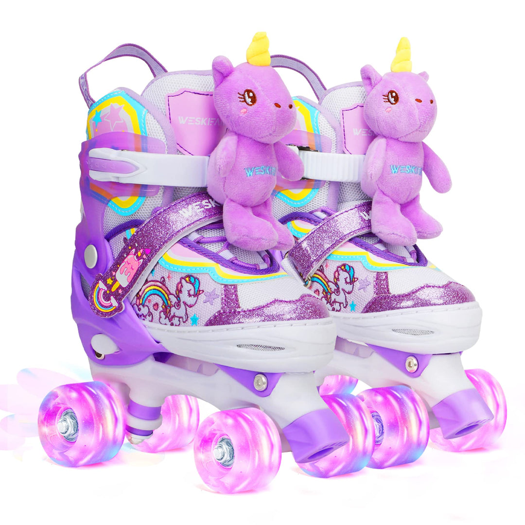 Kinder Einhorn-Puppe Rollschuhe für Mädchen 4 Grössen Verstellbar Mit Leuchtenden Rädern Quad Roller