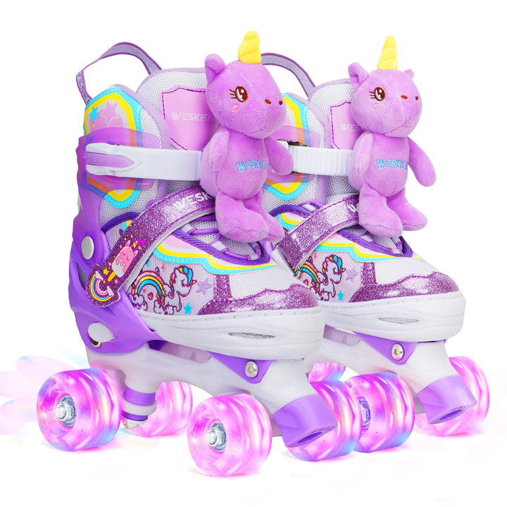 Kinder Einhorn-Puppe Rollschuhe für Mädchen 4 Grössen Verstellbar Mit Leuchtenden Rädern Quad Roller