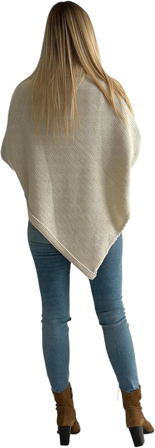 Mississhop Poncho Strick Sweatshirt Pullover Umhang Überwurf Einheitsgrösse Beige, Einheitsgrösse Be